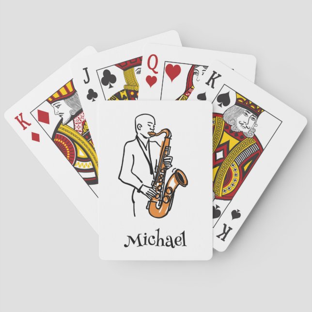 Personalised Name Saxophone Player – Music Lover Playing Cards (Back)
