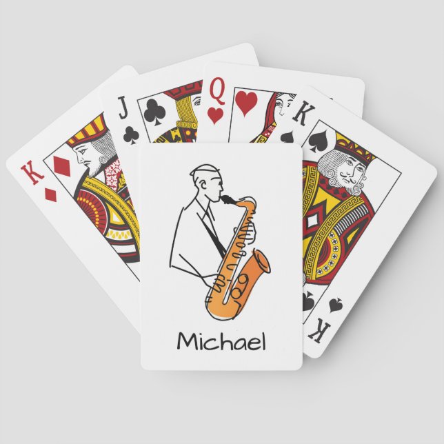 Personalised Name Saxophone Player – Music Lover Playing Cards (Back)