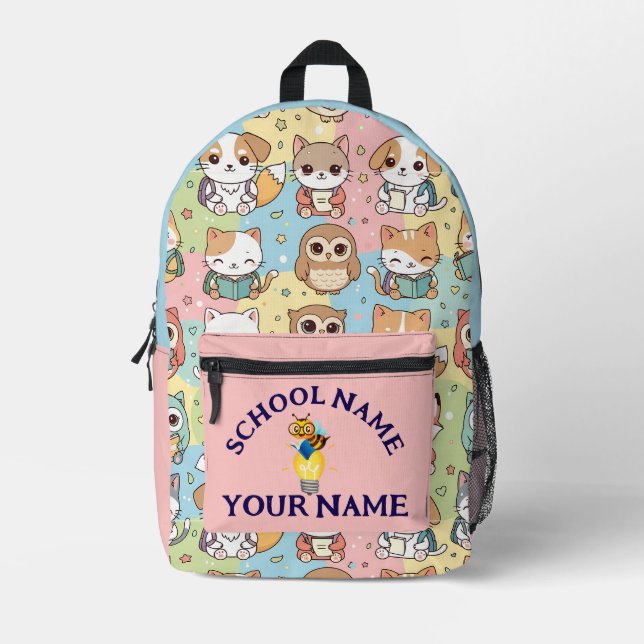 Personalised Name & School Cute Back to School  Printed Backpack (Front)