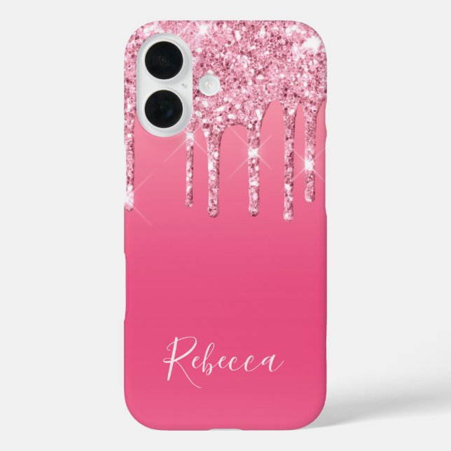 Personalised Name Script Pink Glitter Dripping Case-Mate iPhone Case (Back)