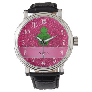 Personalised name sea turtle pink glitter watch