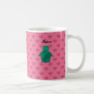 Personalised name sea turtle pink hearts coffee mug