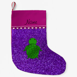Personalised name sea turtle purple glitter small christmas stocking