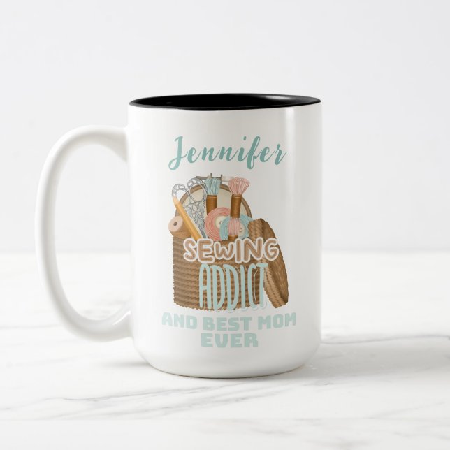 Personalised Name Seamstress Sewing Addict Mum Two-Tone Coffee Mug (Left)