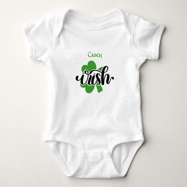 Personalised Name Shamrock Irish St Patricks Baby Bodysuit (Front)