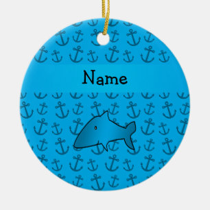 Personalised name shark blue anchors pattern ceramic tree decoration