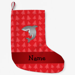 Personalised name shark red christmas trees small christmas stocking