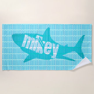 Personalised Name Shark Waves Custom Colours Beach Towel