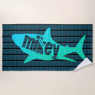 Personalised Name Shark Waves Custom Colours Beach Towel