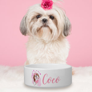 Personalised Name Shih-Tzu With Hearts Dog Bowl