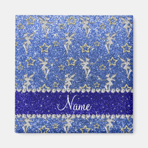 Personalised name silver fairy gold stars blue gli magnet