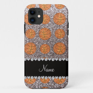 Personalised name silver glitter basketballs iPhone 11 case