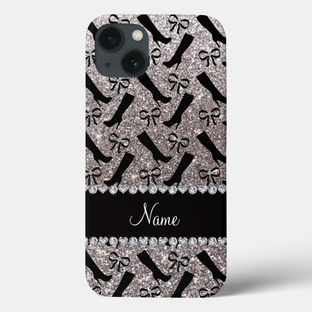 Personalised name silver glitter boots bows Case-Mate iPhone case (Back)