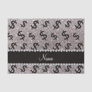 Personalised name silver glitter dollar signs tissue paper