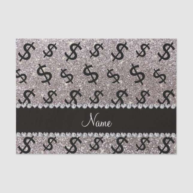 Personalised name silver glitter dollar signs tissue paper (Front)