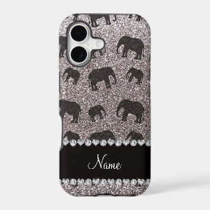 Personalised name silver glitter elephants
