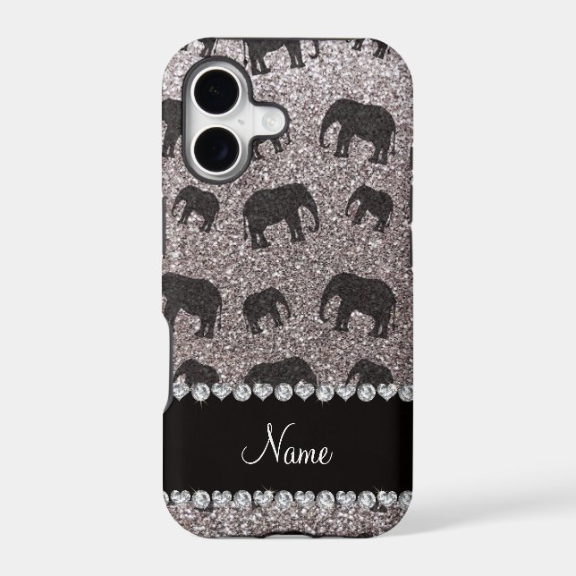 Personalised name silver glitter elephants (Back)
