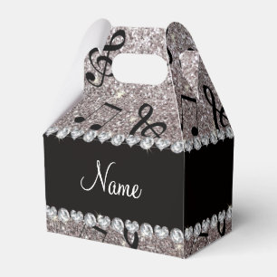 Personalised name silver glitter music notes favour box