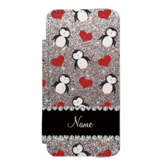Personalised name silver glitter penguins hearts incipio watson™ iPhone 5 wallet case