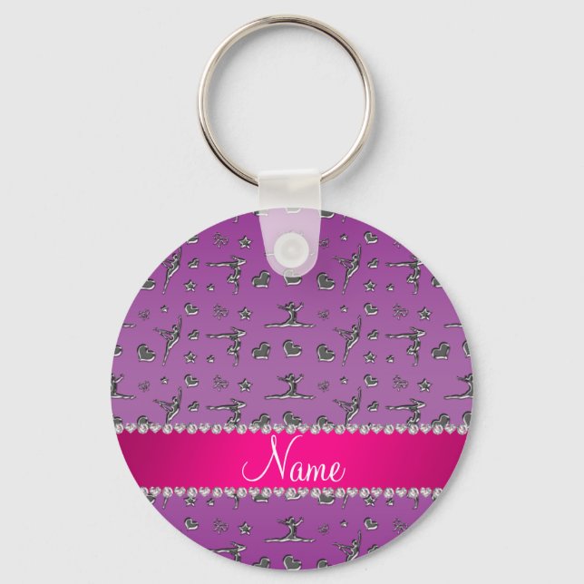 Personalised name silver purple gymnastics key ring (Front)