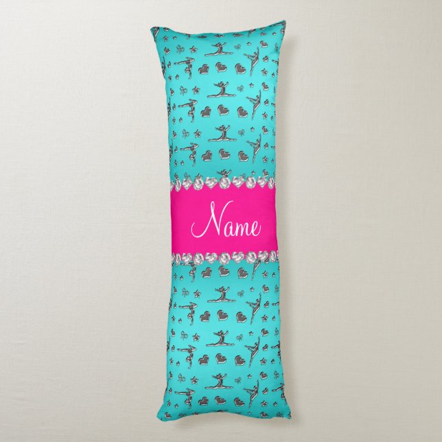 Personalised name silver turquoise gymnastics body cushion (Back (Vertical))