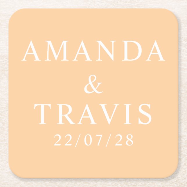 Personalised Name Simple Modern Minimal Wedding  Square Paper Coaster (Front)