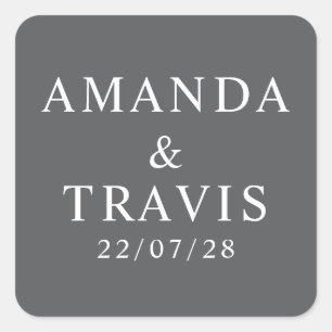 Personalised Name Simple Modern Minimal Wedding Square Sticker