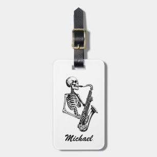 Personalised Name Skeleton Saxophone Music Lover Luggage Tag