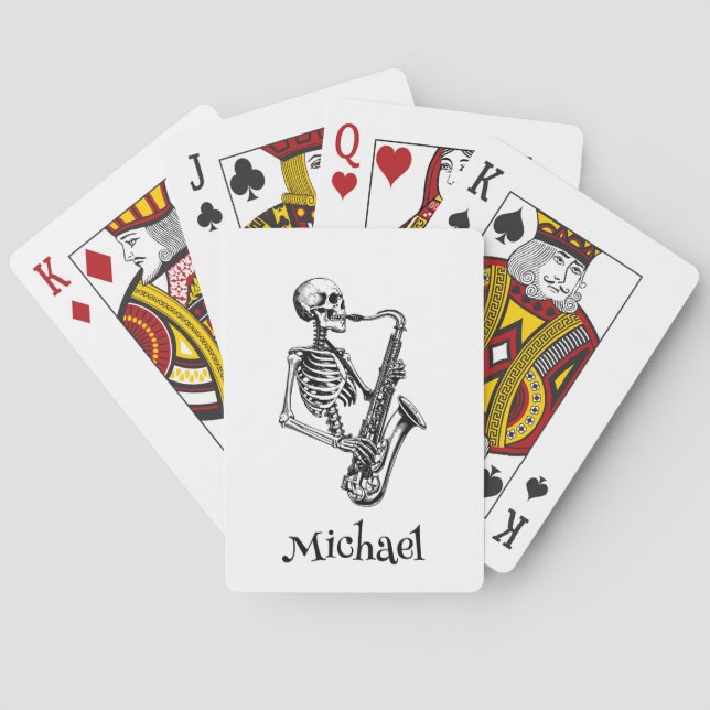 Personalised Name Skeleton Saxophone Music Lover Playing Cards (Back)