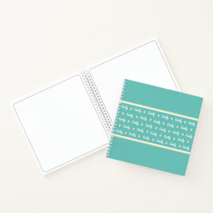 Personalised Name Sketchbook Teal and Yellow Heart Notebook