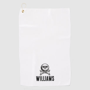 Personalised Name Skull Golf Ball And Crossbones Golf Towel