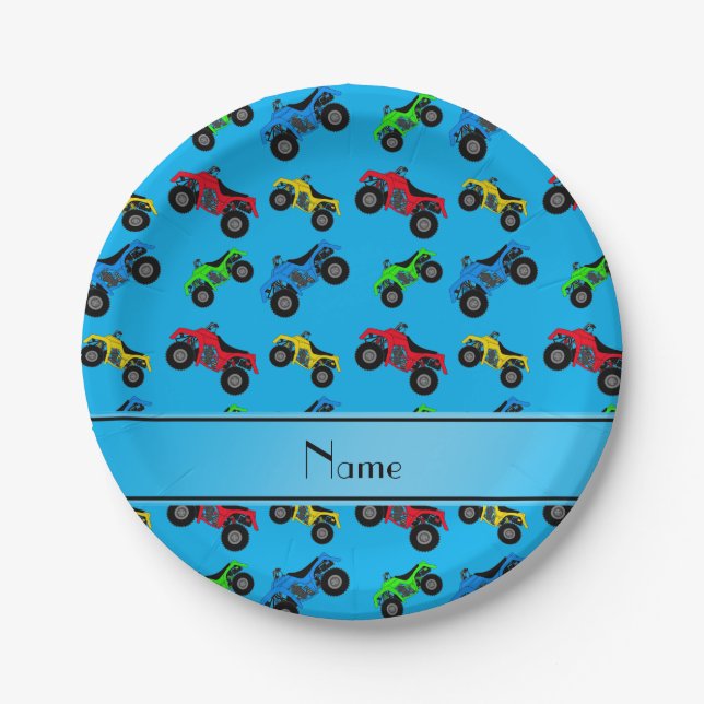 Personalised name sky blue atv pattern paper plate (Front)