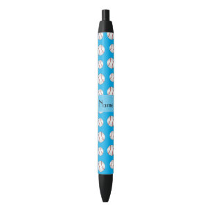Personalised name sky blue baseballs pattern black ink pen