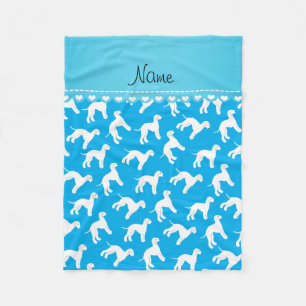 Personalised name sky blue bedlington terrier dogs fleece blanket