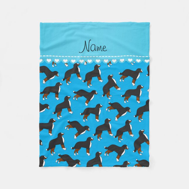 Personalised name sky blue Bernese Mountain dogs Fleece Blanket (Front)