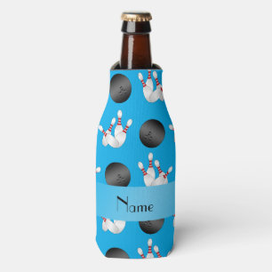 Personalised name sky blue bowling pattern bottle cooler