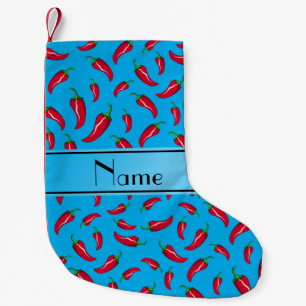 Personalised name sky blue chilli pepper small christmas stocking