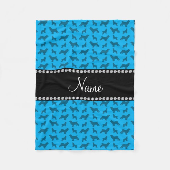 Personalised name sky blue cocker spaniel fleece blanket (Front)