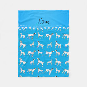 Personalised name sky blue dalmatian dogs fleece blanket
