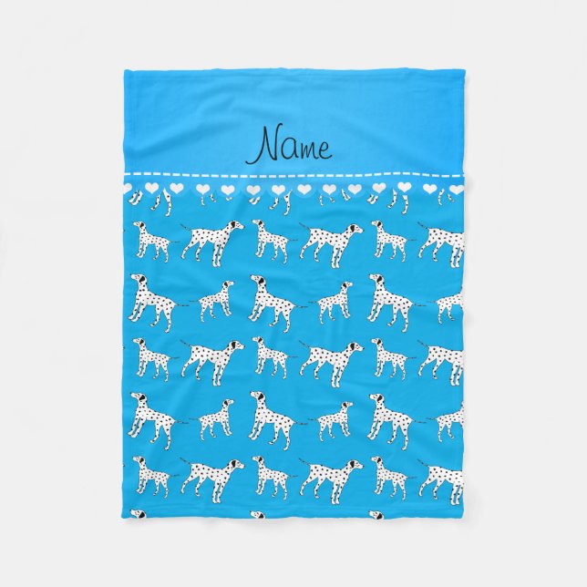 Personalised name sky blue dalmatian dogs fleece blanket (Front)