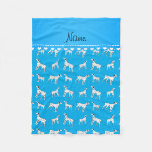 Personalised name sky blue dalmatian dogs fleece blanket