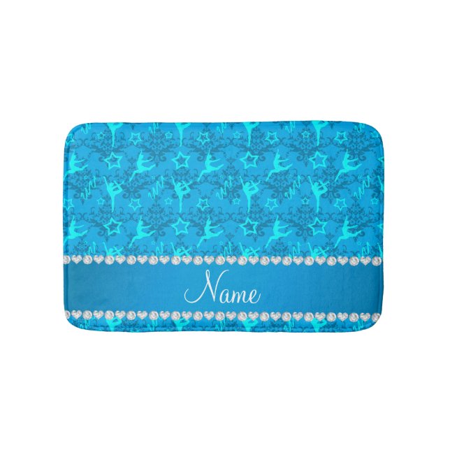 Personalised name sky blue damask gymnastics bath mat (Front)