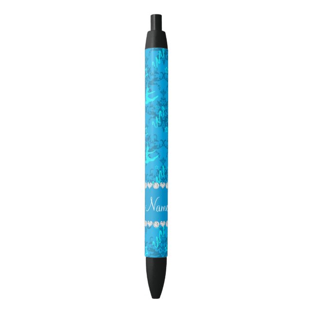 Personalised name sky blue damask gymnastics black ink pen (Front Vertical)