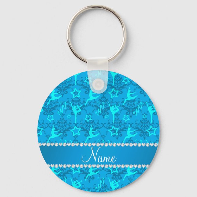 Personalised name sky blue damask gymnastics key ring (Front)