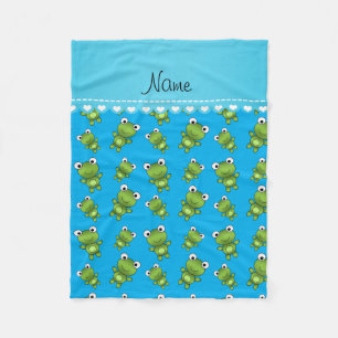 Personalised name sky blue frogs fleece blanket