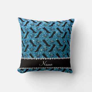 Personalised name sky blue glitter boots bows cushion