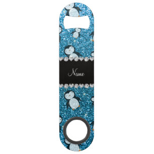 Personalised name sky blue glitter penguins