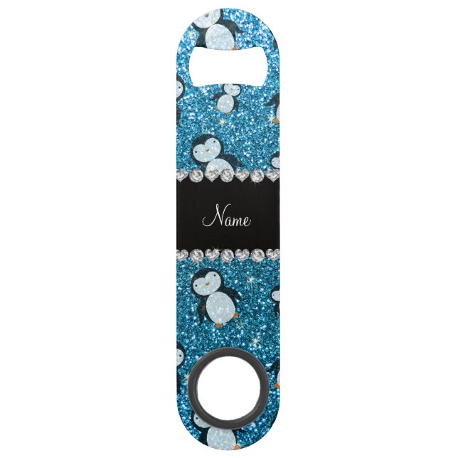Personalised name sky blue glitter penguins (Front)