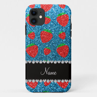 Personalised name sky blue glitter strawberry Case-Mate iPhone case
