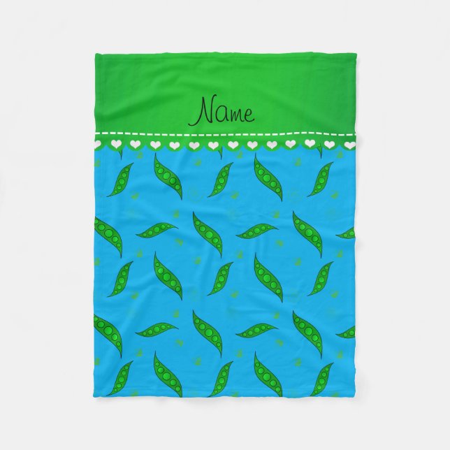 Personalised name sky blue green peapods fleece blanket (Front)